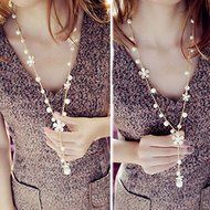Fashion Women Pearl Flower Sweater Chain Long Pendant Necklace New Jewelry N5