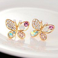 1 Pair Women Fashion Cute Crystal Rhinestone Hollow Butterfly Ear Stud Earrings N2