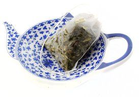 4-Pack of Blue &amp; White Teapot-Shaped Porcelain Ceramic Tea Bag Coasters; Set of Handcrafted Tea Bag Caddies, Spoon...