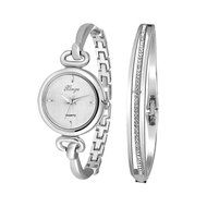 AutumnFall Women's Swarovski Crystal Accented Gold-Tone and Black Bangle Watch with Bracelet Set (609GB) N47