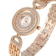 AutumnFall Women's Swarovski Crystal Accented Gold-Tone and Black Bangle Watch with Bracelet Set (609GB) N50