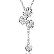 Women 925 Sterling Silver Long Chain Flower Pendant Crystal Necklace Jewelry N3
