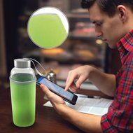 Hot or Cold Glass Tea Tumbler Bottle &ndash; Borosilicate Glass Tea Mug &ndash; Glass Water Bottle with Flavor Dispenser Cup... N3