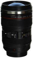 Lens Style Stainless Steel Travel Coffee Mug/Thermos with Leak-Proof Lid, 24-105mm, Black with Transparent Lid