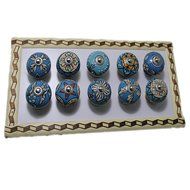 BLUE NIGHT Hand Painted knobs With Beautiful Leaf and Flower Design Pulls Set Of 10 N3