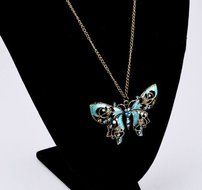 Retro Hollow Rhinestone Crystal Butterfly Sweater long chain pendant Necklace