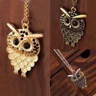 Women Vintage Cute Bronze Owl Pendant Long Sweater Chain Necklace Jewelry Gift N3