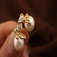 New Fashion Jewelry Women Crystal Gold Butterfly Pearl Ear Stud Earrings Gift N5