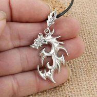 New Men's Silver Stainless Steel Dragon Pendant Necklace With Leather Chain Gift