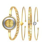AutumnFall Women&#039;s Swarovski Crystal Accented Gold-Tone and Black Bangle Watch with Bracelet Set (609GB) N67