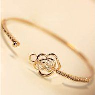 New Graceful Women Crystal Flower Bangle Gold Filled Cuff Chain Bracelet Jewelry N5