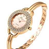 AutumnFall Women&#039;s Swarovski Crystal Accented Gold-Tone and Black Bangle Watch with Bracelet Set (609GB) N71