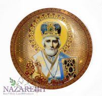 Saint Nicholas Greek Orthodox 18k Gold D&eacute;cor Wall Plate Porcelain 6.5&#039; Holy Land