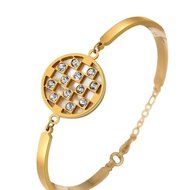 AutumnFall Women&#039;s Swarovski Crystal Accented Gold-Tone and Black Bangle Watch with Bracelet Set (609GB) N72