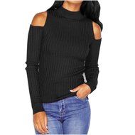 Women&#039;s Blouse,Laimeng Round neck Cotton blend Long Sleeve Knitted Pullover Sweater Slim Jumper Blouse (M, Black) N2