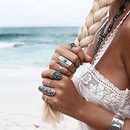 Vintage 9PCS/Set Silver Punk Ring Womens Retro Geometry Finger Rings Boho Style N3