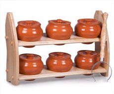 Stoneware 6-Piece Ramekin Set w/ Wooden Shelf