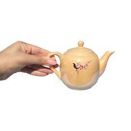Om Joy Collection Gold Teapot for One : Decorative Ceramic Mini Teapot with Cherry Blossom Design