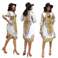 Women Dress,Haoricu Women Cloak African Print Dress Casual Straight Long Sleeve Dresses N13