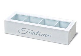 The Premium Tea Time Chest Organizer, White with 4 Large Compartments and Window Top, (13 L x 4 3/8 W x 2 &frac34; H...
