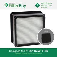 Dirt Devil F66 (F-66) Allergen HEPA Filter with Foam Insert. Designed by FilterBuy to fit Dirt Devil Dirt Devil...
