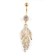 Crystal Rhinestone Belly Button Ring Gold Body Piercing Navel Ring Charm Leave