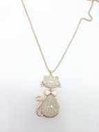 QTMY cute crack Cat Rhinestone Statement Choker Long Necklace Jewelry with Pendant for Women teen girls N3