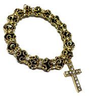 Gold Black Crystals Beads Hand Bracelet Zircons Stones With Cross Holy Land N2