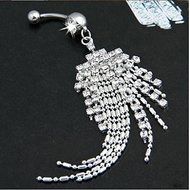 Hot Rhinestone Tassel Navel Dangle Button Belly Ring Bar Body Piercing Jewelry N7