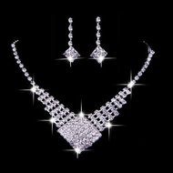 Wedding Bridal Crystal Rhinestone Silver Plated Necklace Earrings Jewelry Sets N3