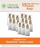 Kenmore 50688 50590 Allergen HEPA Style Cloth Filtration Vacuum Bags 15-Pack Fit Also Panasonic U-2, and Miele...