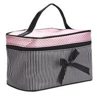 Cosmetic Bag, Bolayu Square Bow Stripe (Hot Pink) N6