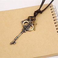 Fashion Punk Vintage Leather Key Silver Bronze Color Charm Pendant Necklace (Bronze) N4