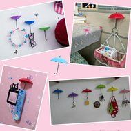 Toyofmine 3Pcs Colorful Umbrella Wall Hook Key Hair Pin Holder Organizer Decorative Decor (red pink yellow) N4