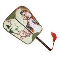 Elegant Silk Fabric Hand Fan Chinese Fan Print Decor Wood Handle, No.8