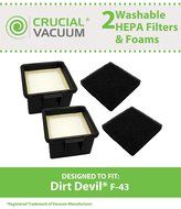 2 Dirt Devil F43 HEPA Filters and Foam Filters, Part # 2PY1105000 (2-PY1105-000) &amp; 1PY1106000, Designed &amp; Engineered...