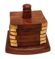 Crafts&#039;man Beautiful Handmade Retro Wooden Coaster Set