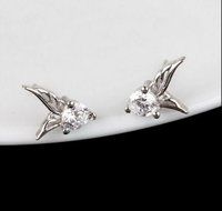 Fashion Women Sterling Silver Jewelry Angel Wings Crystal Ear Stud Earrings N4