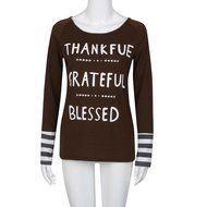 T-Shirt,Laimeng Women Cotton Blend O-Neck Long Sleeve Letter Printed Striped Splicing O-Neck T-Shirt (S, Brown)