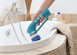 Power Scrubber with 2 Rechargeable Batteries 4 Brushes 1 Scouring Pad Ideal Bathroom Power Scrubber N3