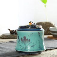 XDOBO Longquan Celadon Hand-painted Ceramic Tea Tin Seal Pot Tea Storage Container Sealed Can Tea Accessories...
