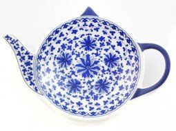 4-Pack of Blue &amp; White Teapot-Shaped Porcelain Ceramic Tea Bag Coasters; Set of Handcrafted Tea Bag Caddies, Spoon... N2