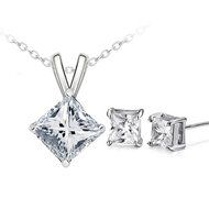 Women's Hot Nobby Square Zircon Chain Choker Necklace Earrings Party Jewelry Set N4