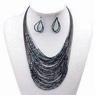 Hematite Popular Glass Beads Multilayer Collar Necklace Earrings Jewelry Set N2
