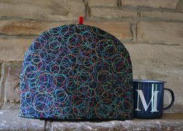 Abstract Circles Artisanal Tea Cozy - Primary Colors on Black - 1 Medium Only