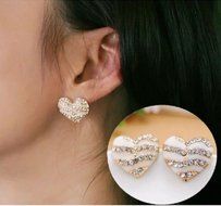Fashion Women Heart Ear Stud Lady Crystal Rhinestone Earrings Jewelry Gift New N2