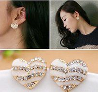 Fashion Women Heart Ear Stud Lady Crystal Rhinestone Earrings Jewelry Gift New N3