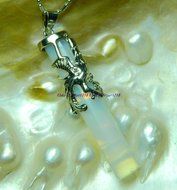 Rare Phoenix pattern Sri Lanka Moonstone Cylinder Pendants 17&lsquo;&rsquo; N3