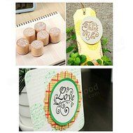 Pink Lizard Wooden Rubber Stamps Round Handwriting Wishes DIY Tool N2