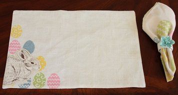 Xia Home Fashions Bunny Eggs Printed Easter Napkins, 20 by 20-Inch, Natural, Set of 4
